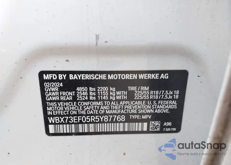 2024 BMW X1 xDrive28I from USA, damaged, VIN WBX73EF05R5Y87768